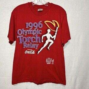 Vintage Hanes 1996 Atlanta Olympics Torch Relay Red Coca-Cola T-Shirt Sz M